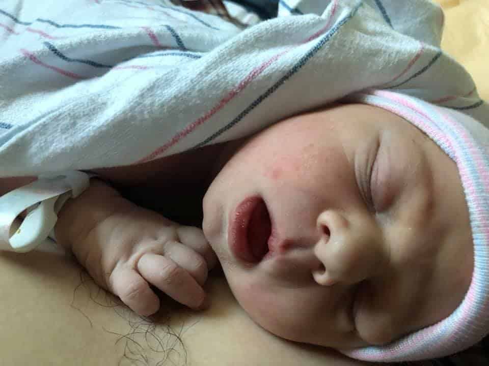 Hypno Mom Jamie's newborn son skin to skin with partner