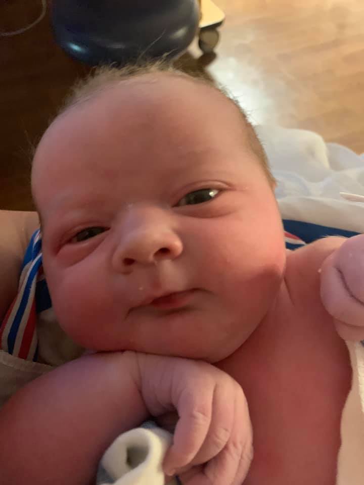 Hypno-mom Joan's baby looking at the camera.