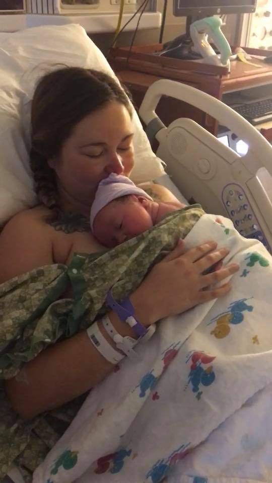 Hypno-mom Misty skin to skin with newborn baby