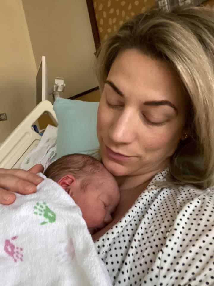 Hypno-mom Natalie skin to skin with newborn