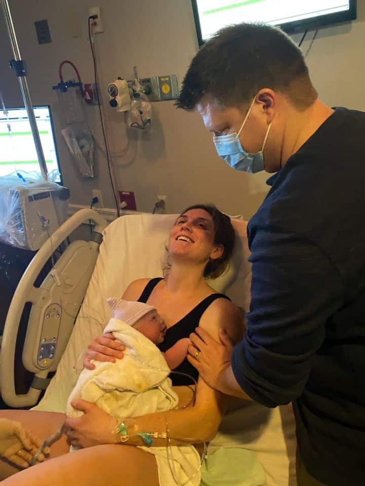 New parents and baby in hospital just after birth