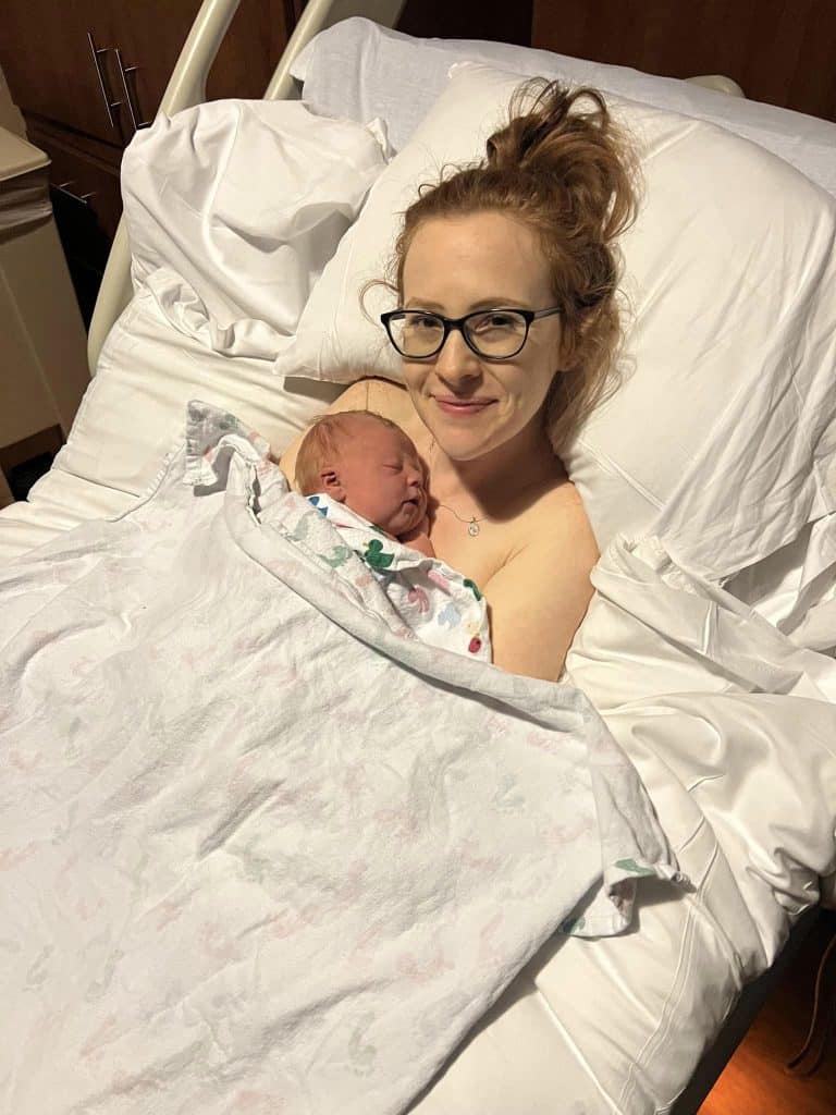 Hypnobabies mom holding her newborn baby skin to skin