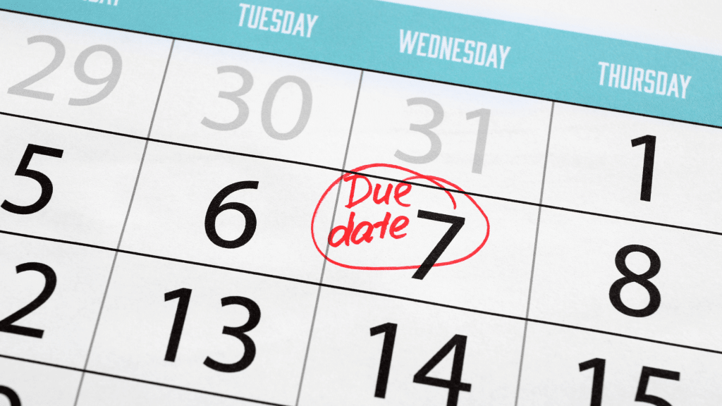 Calendar with a circled date labeled “Due Date,” highlighting the common focus on a specific birth day during pregnancy.
